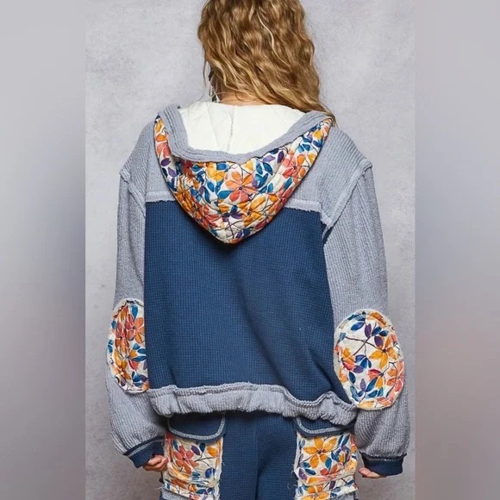 POL blue patchwork quilted thermal jacket - image 2